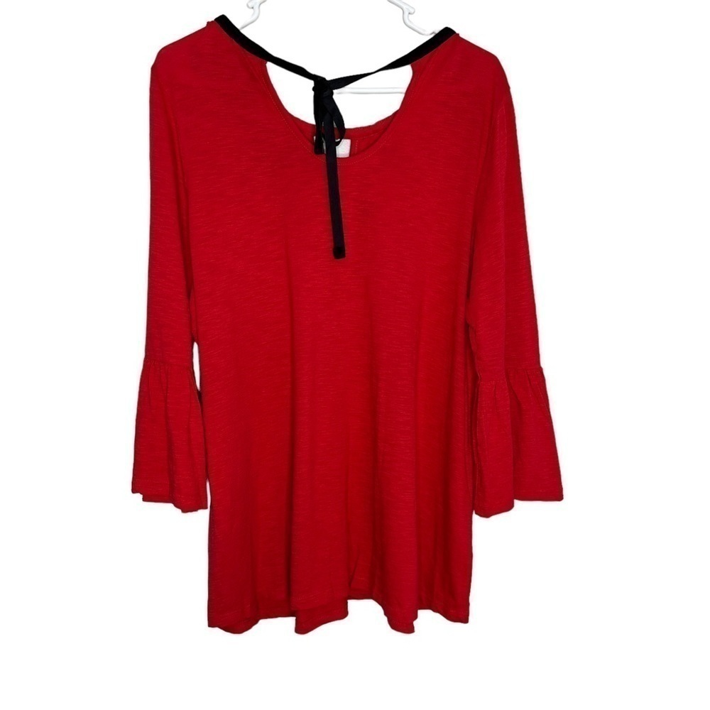 NEW Directions Curvy Size 12 Red Black Embroidered Top W/Bell Sleeve - Picture 2 of 10